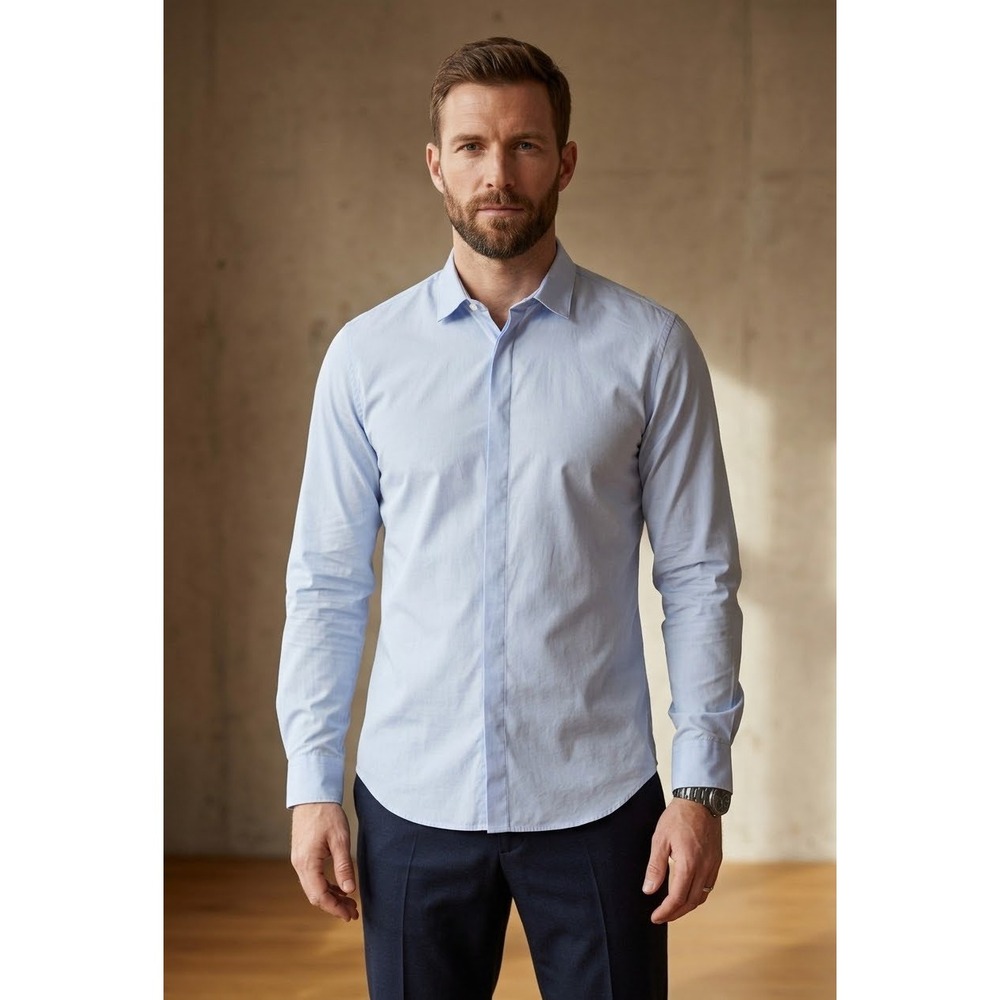 Sandro Paris Button Up Dress Shirt Mens 41 US L Neck 16 Hidden Placket Minimal